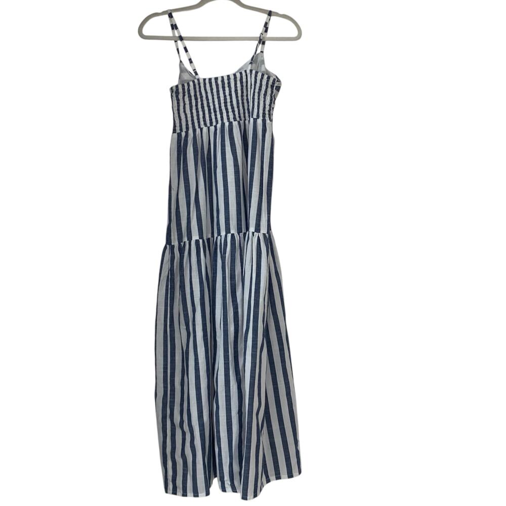 Women's Blue and White Stripe Bow Cut Out 100% Cotton A-Lined Dress - Picture 4 of 11